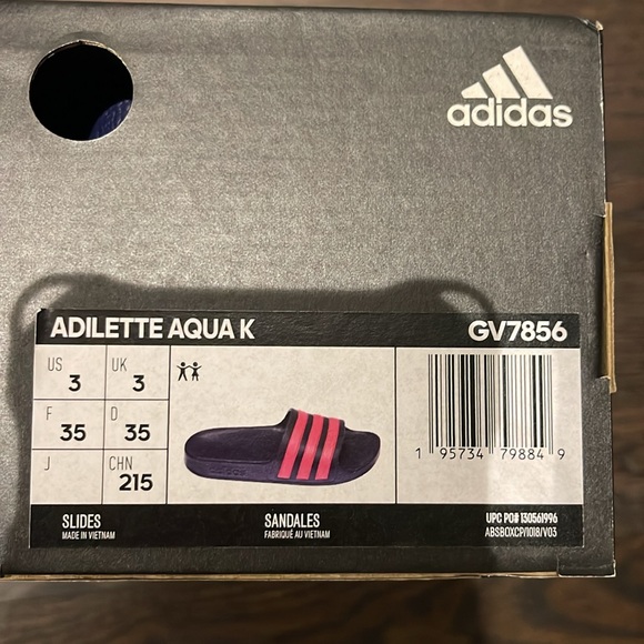 NWT big kid Adidas Adilette Aqua slides navy pink sandals - Picture 8 of 8
